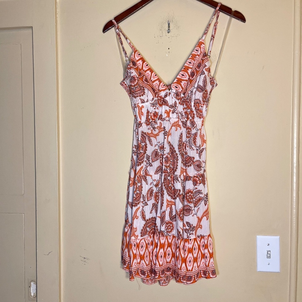 Anthropologie Orange and White Paisley Print Sundress